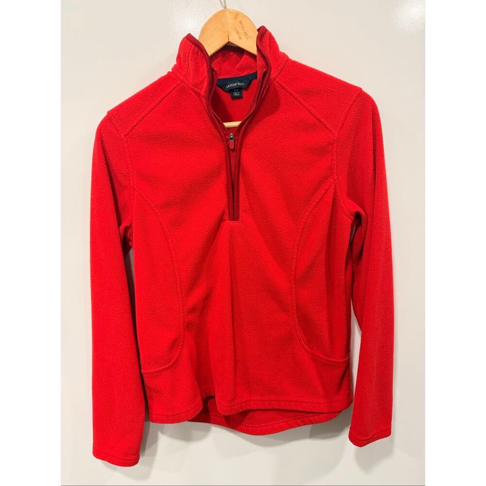 Lands End Red Fleece Quarter Zip Pullover XS